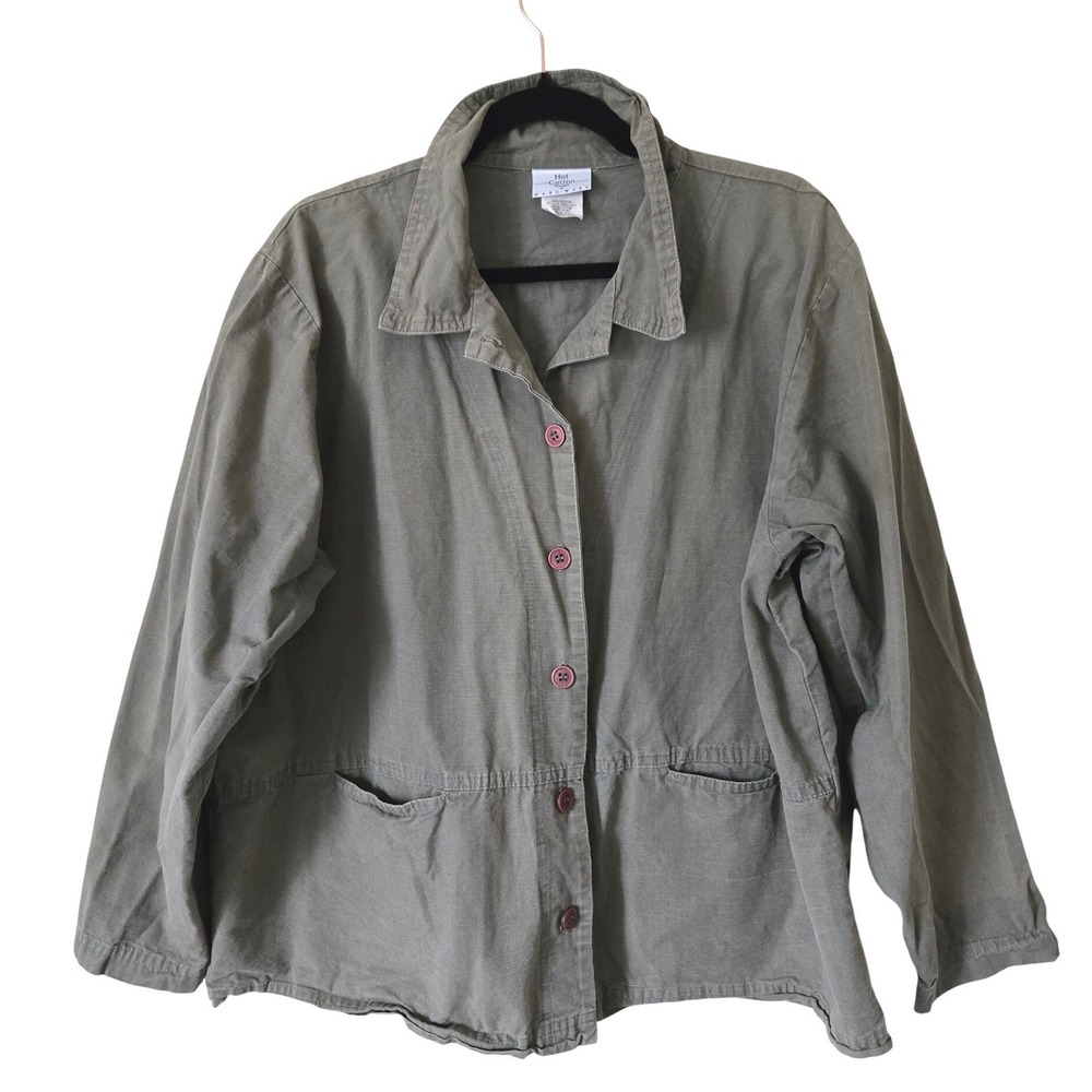 Hot Cotton Marc Ware Womens 1X Olive Green Utility Jacket Cotton Made‎ in USA
